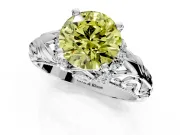 Solitaire Engagement Ring Setting for Fancy Yellow Round Cut Center with Filigree Accent Basket and Prong Head in Sterling Silver