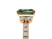 Paired Accent Engagement Ring Setting for Fancy Green Emerald Cut Center with Pave Band and Prong Head in Rose Gold