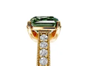 Solitaire Engagement Ring Setting for Fancy Green Asscher Cut Center with Milgrain-Framed Pave Band and Prong Head in Yellow Gold