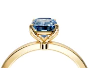 Solitaire Engagement Ring Setting for Fancy Blue Emerald Cut Center with Thin Rounded Plain Band and Prong Head in Yellow Gold