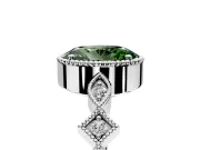 Milgrain Bezel Engagement Ring Setting for Fancy Green Oval Center with Marquise Stations and Bezel Head in Platinum