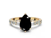 Baguette Engagement Ring Setting for Fancy Black Pear-Shaped Center with Alternating Bar-Set Band and Prong Head in Yellow Gold