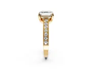 Solitaire Engagement Ring Setting for Asscher Cut Center with Milgrain-Framed Pave Band and Prong Head in Yellow Gold