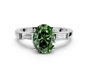 3 Stone Engagement Ring Setting for Fancy Green Oval Center with Channel Baguette Accents and Prong Head in Platinum