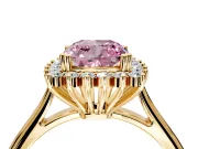 Starburst Halo Engagement Ring Setting for Fancy Pink Cushion Cut Center with Thin Round-Wire Band and Prong Head in Yellow Gold