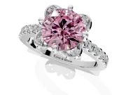 Floral Engagement Ring Setting for Fancy Pink Round Cut Center with Pave Band and Floral Prong Head in Platinum