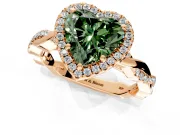 Halo Engagement Ring Setting for Fancy Green Heart-Shaped Center with Pave and Plain Twist Band and Prong Head in Rose Gold
