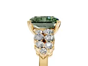 Cluster Engagement Ring Setting for Fancy Green Radiant Cut Center with 2-Row Shoulder Clusters and Prong Head in Yellow Gold