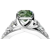 Solitaire Engagement Ring Setting for Fancy Green Cushion Cut Center with Graduated Shared Prongs and Prong Head in Sterling Silver
