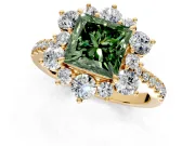 Floral Halo Engagement Ring Setting for Fancy Green Princess Cut Center with Pave Accents and Prong Head in Yellow Gold