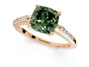 Solitaire Engagement Ring Setting for Fancy Green Cushion Cut Center with Channel Accents and Prong Head in Rose Gold