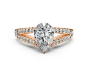 Solitaire Engagement Ring Setting for Pear-Shaped Center with Pave Split Shank and Prong Head in Rose Gold