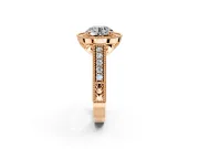 Milgrain Halo Engagement Ring Setting for Round Cut Center with Pave Band and Prong Head in Rose Gold