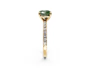 Solitaire Engagement Ring Setting for Fancy Green Cushion Cut Center with Fine Pave Narrow Band and Prong Head in Yellow Gold