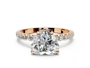 Solitaire Engagement Ring Setting for Heart-Shaped Center with Micro Pave Band and Prong Head in Rose Gold