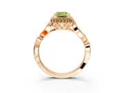 Halo Engagement Ring Setting for Fancy Yellow Emerald Cut Center with Leaf Motif Split Shank and Prong Head in Rose Gold