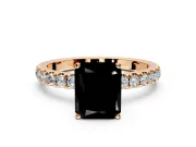 Open Basket Engagement Ring Setting for Fancy Black Radiant Cut Center with Pave Band and Prong Head in Rose Gold