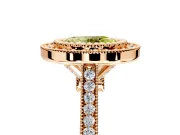 Halo Engagement Ring Setting for Fancy Yellow Oval Center with Milgrain Frame, Pave Band and Prong Head in Rose Gold
