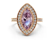 Halo Engagement Ring Setting for Fancy Pink Marquise Center with Milgrain Frame, Pave Band and Prong Head in Rose Gold