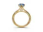 Solitaire Engagement Ring Setting for Fancy Blue Cushion Cut Center with Milgrain Cathedral Band and Prong Head in Yellow Gold