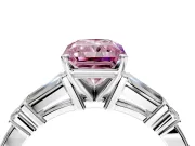 Bar-Set Engagement Ring Setting for Fancy Pink Radiant Cut Center with Tapered Baguette Accents and Prong Head in Platinum