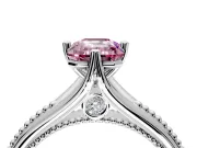 Solitaire Engagement Ring Setting for Fancy Pink Emerald Cut Center with Milgrain Cathedral Band and Prong Head in Sterling Silver