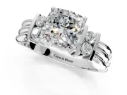 Solitaire Engagement Ring Setting for Cushion Cut Center with Grooved Bar Accent Band and Prong Head in White Gold