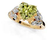 Leaf Cluster Engagement Ring Setting for Fancy Yellow Heart-Shaped Center with Marquise Accents and Prong Head in Yellow Gold