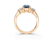 3 Stone Engagement Ring Setting for Fancy Blue Emerald Cut Center with Matching Side Accents and Prong Head in Rose Gold