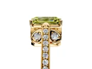 Cathedral Engagement Ring Setting for Fancy Yellow Emerald Cut Center with Antique-Style Pave Band and Prong Head in Yellow Gold