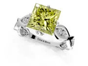 Solitaire Engagement Ring Setting for Fancy Yellow Princess Cut Center with Accented Twist Band and Leaf Prong Head in Platinum