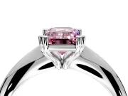 Solitaire Engagement Ring Setting for Fancy Pink Emerald Cut Center with Reverse Tapered Band and Prong Head in Sterling Silver