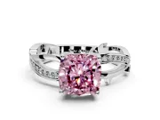 Solitaire Engagement Ring Setting for Fancy Pink Cushion Cut Center with Pave and Plain Crossover Band and Prong Head in Platinum