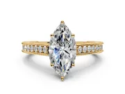 Solitaire Engagement Ring Setting for Marquise Center with Engraved Pave Band and Prong Head in Yellow Gold