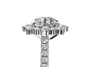 Halo Engagement Ring Setting for Round Cut Center with Single-Row Pave, Open Basket and Prong Head in Platinum