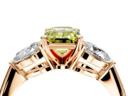 3 Stone Engagement Ring Setting for Fancy Yellow Emerald Cut Center with Large Pear-Shaped Accents and Prong Head in Rose Gold