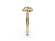 Halo Engagement Ring Setting for Round Cut Center with Framed Halo, Pave Band and Prong Head in Yellow Gold