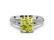 Solitaire Engagement Ring Setting for Fancy Yellow Radiant Cut Center with Pave Rail Split Shank and Prong Head in Platinum