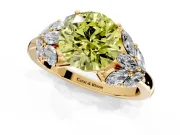 Leaf Cluster Engagement Ring Setting for Fancy Yellow Round Cut Center with Marquise Accents and Prong Head in Yellow Gold