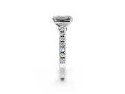 Solitaire Engagement Ring Setting for Emerald Cut Center with Single Row Accent Band and Prong Head in Sterling Silver
