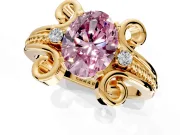Solitaire Engagement Ring Setting for Fancy Pink Oval Center with Twisted Band and Scroll Prong Head in Yellow Gold