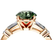 Bar-Set Engagement Ring Setting for Fancy Green Round Cut Center with Tapered Baguette Accents and Prong Head in Rose Gold