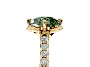 Floral Engagement Ring Setting for Fancy Green Round Cut Center with Pave Band and Floral Prong Head in Yellow Gold