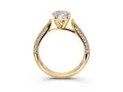 Solitaire Engagement Ring Setting for Cushion Cut Center with Multi-Row Accents and Prong Head in Yellow Gold