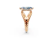 Halo Engagement Ring Setting for Fancy Blue Marquise Center with Rope Twist Split Shank and Prong Head in Rose Gold
