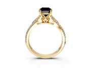 Solitaire Engagement Ring Setting for Fancy Black Cushion Cut Center with Pave Rail Split Shank and Prong Head in Yellow Gold