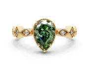 Milgrain Bezel Engagement Ring Setting for Fancy Green Pear-Shaped Center with Marquise Stations and Bezel Head in Yellow Gold