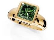 Solitaire Engagement Ring Setting for Fancy Green Princess Cut Center with Wide Band and Bezel Head in Yellow Gold