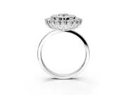 Halo Engagement Ring Setting for Oval Center with Milgrain Bezel Rim, Plain Band and Prong Head in Platinum
