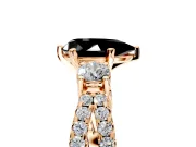3 Stone Engagement Ring Setting for Fancy Black Pear-Shaped Center with Pave Split Shank and Prong Head in Rose Gold